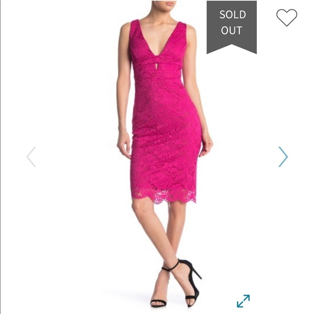 Laundry by Shelli Segal Lace Party Going Out Bodycon Hot Pink Dress Sexy Dressy